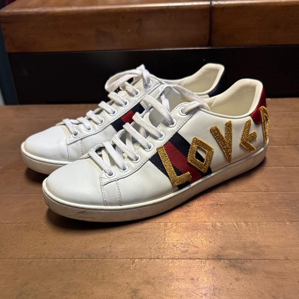 Gucci White and Gold Sneakers